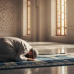 Muslim man praying in mosque with focus and humility