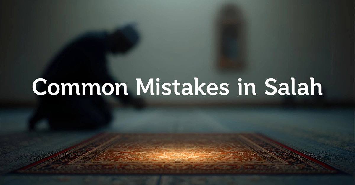 Common mistakes in Salah – infographic showing rushing, distraction, and wrong postures in prayer.