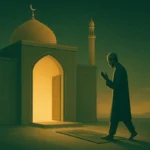 Illustration showing dua for entering and leaving the mosque (masjid) - symbolizing mercy and blessings
