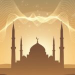Illustration of a mosque silhouette at sunset with light waves symbolizing Adhan, representing the spiritual significance of Adhan Dua